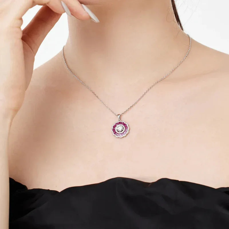 Silver Tarnish Free Eternity Baguette Circle Flower Pendant - JIMMY JEWELRY 01