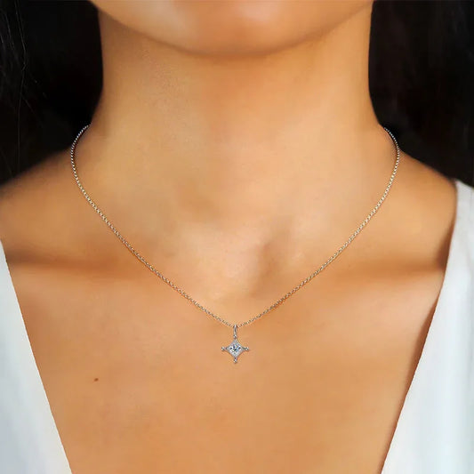 Compass Star Moissanite Necklace, 925 Silver - JIMMY JEWELRY 01
