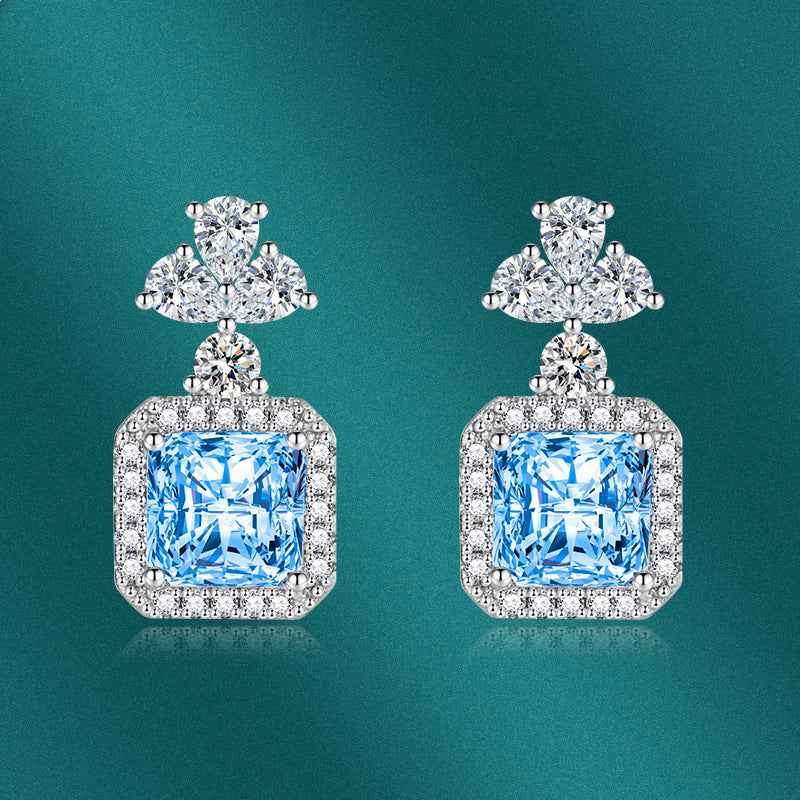 925 Sterling Silver Yellow Cushion-Cut Earrings for Women