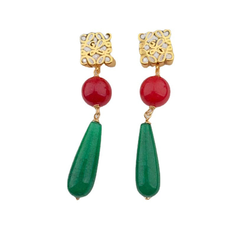 LOEWE Women's Vintage Tassel Earrings, Teardrop-Shaped Agate Earrings