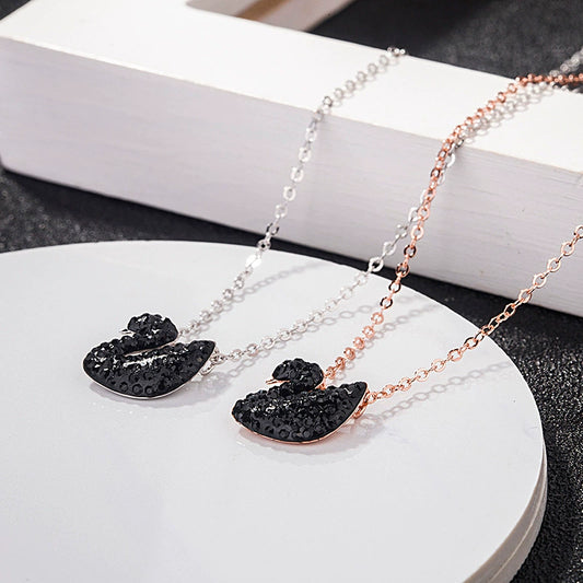 S925 Silver Iconic Mini Black Swan Necklace Swarovski