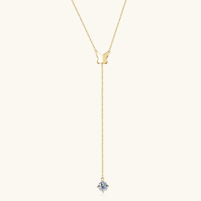 Y-Necklace with Moissanite Butterfly Pendant