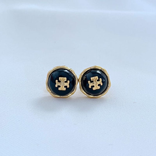 Tory Burch Metal Logo Gemstone Earrings