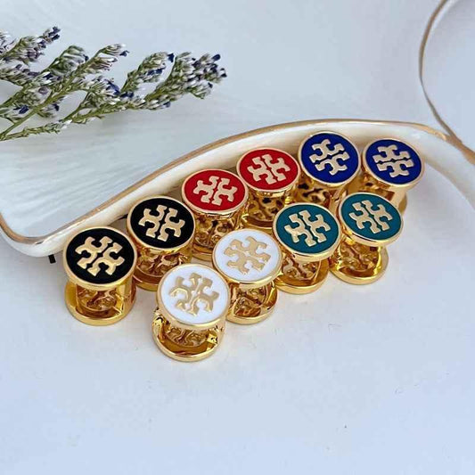Reversible enamel rhinestone stud earrings display with mixed colors: red, blue, black, white