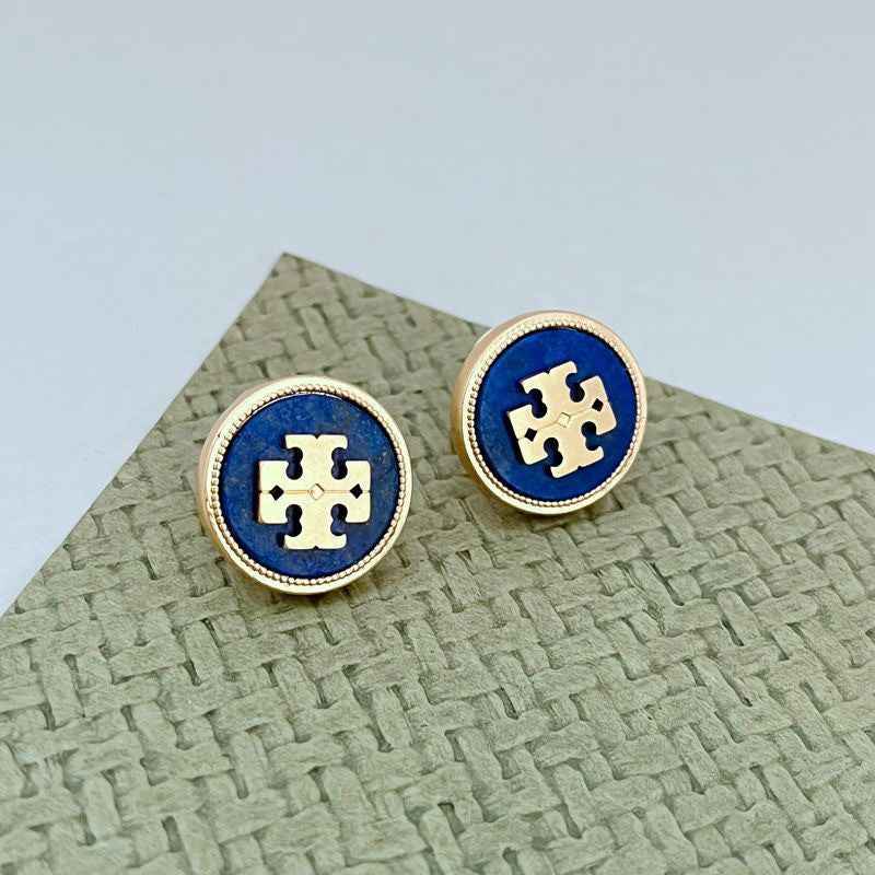 欧美时尚轻奢通勤小众ins天然贝壳镶嵌圆形金属耳钉 耳饰