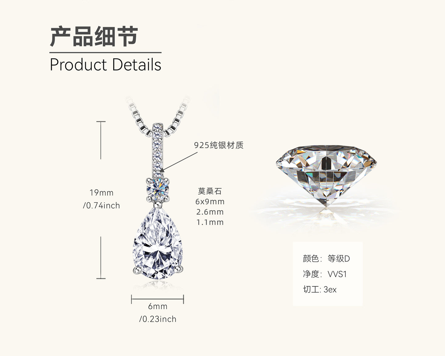 Moissanite Teardrop Pendant Necklace