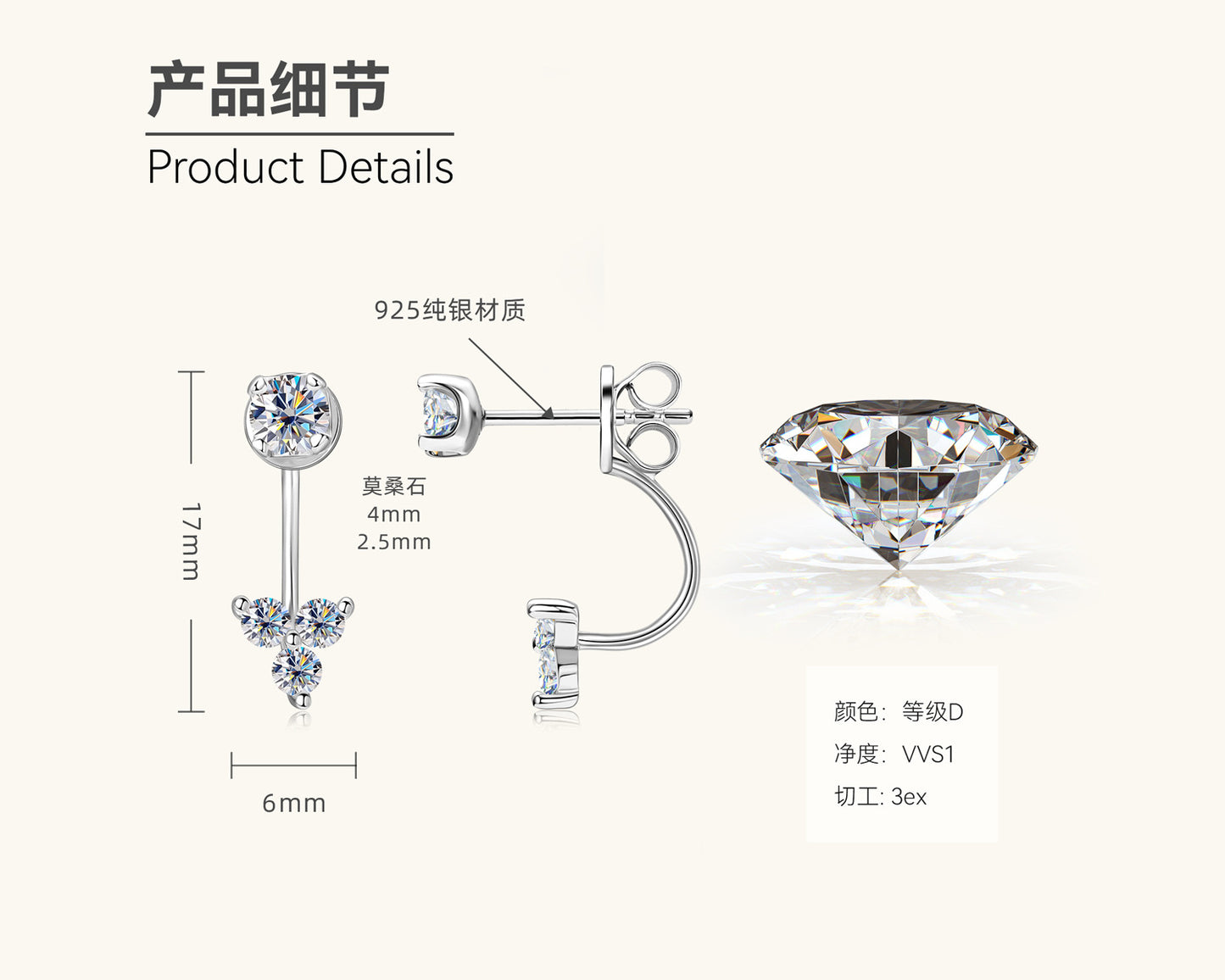 Sterling Silver Moissanite Dangle Earrings