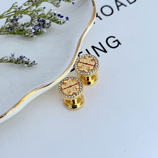 Tory Burch Miller 18k Gold-Plated Pave Stud Earrings