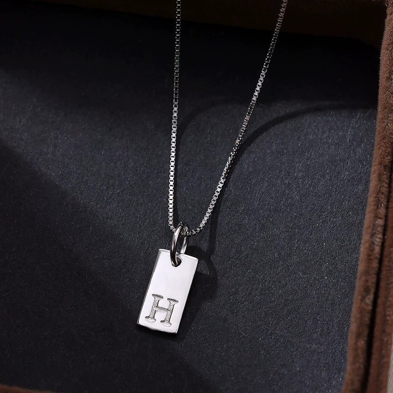 S925 Sterling Silver Simple Square Letter Necklace