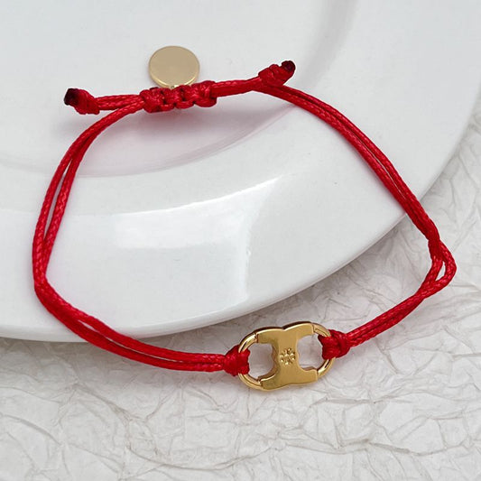Tory Burch Dopamine cord bracelet in red with gold enamel logo charm