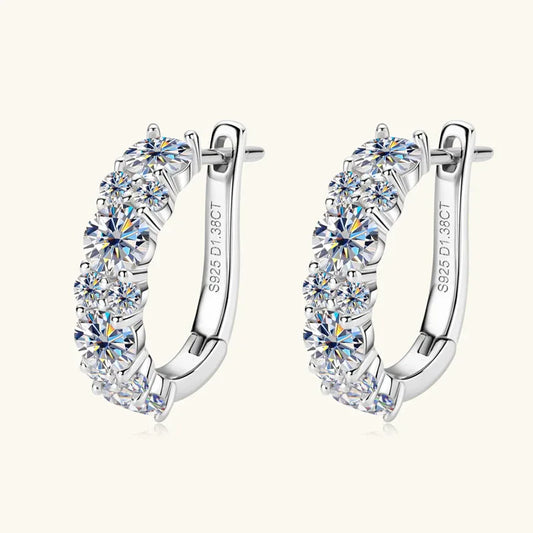 White gold hinged hoop stud earrings with oval clear crystals, marked S925