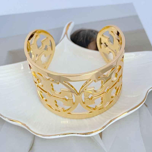 Tory Burch Metallarmband mit offenem Ornamentgewebe, breites Panel, goldfarben
