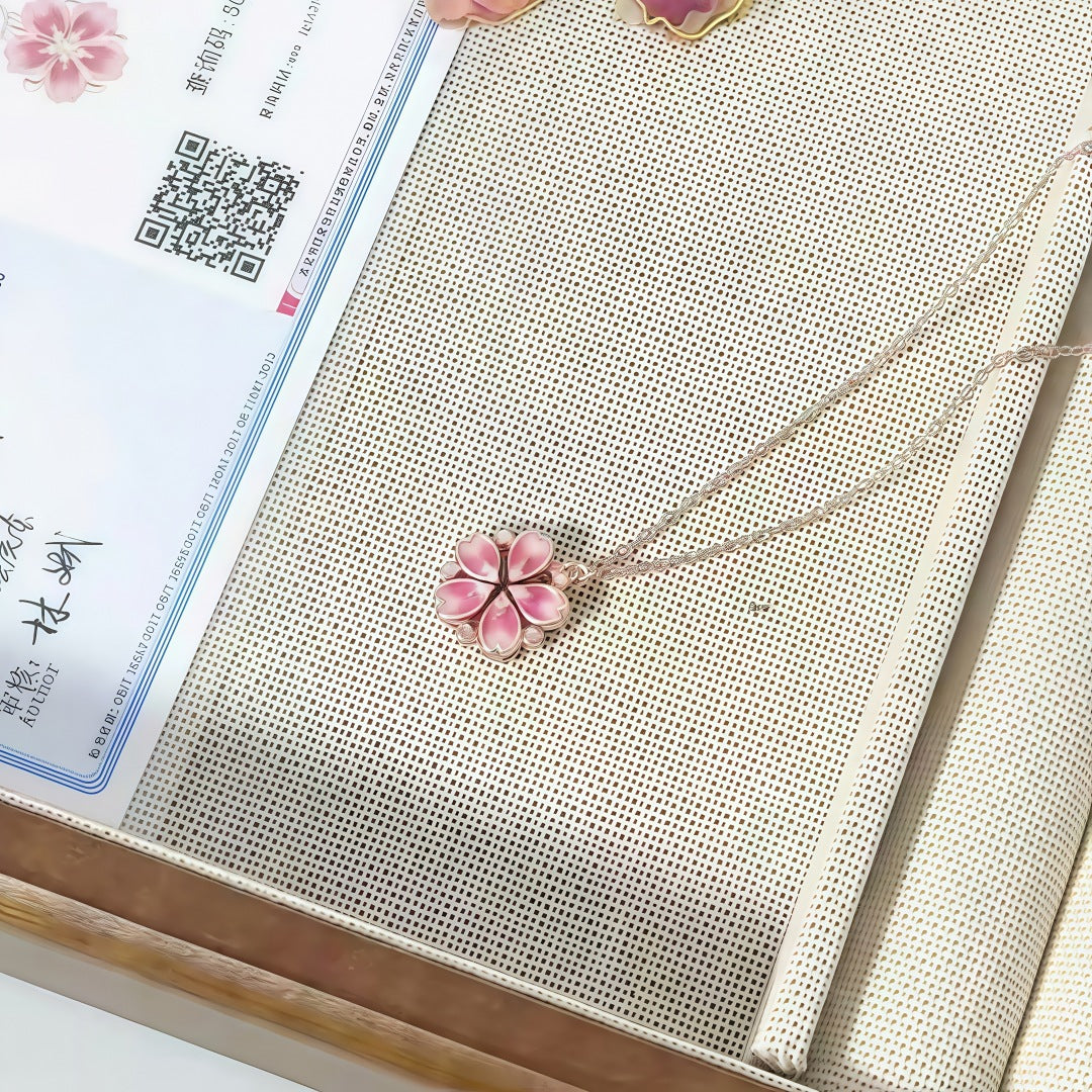 Collar S925 rosa con dije de flor esmaltada y cadena fina