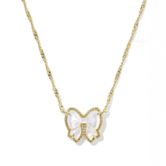 Kendra Scott bow jewelry gold-tone chain with white bow pendant