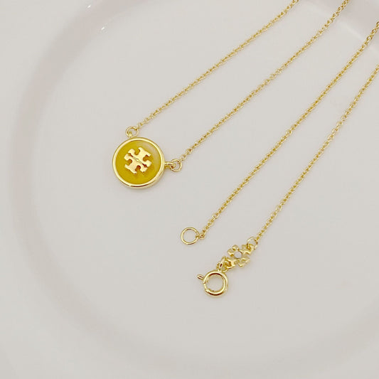 Tory Burch Logo Enamel Round Pendant Necklace