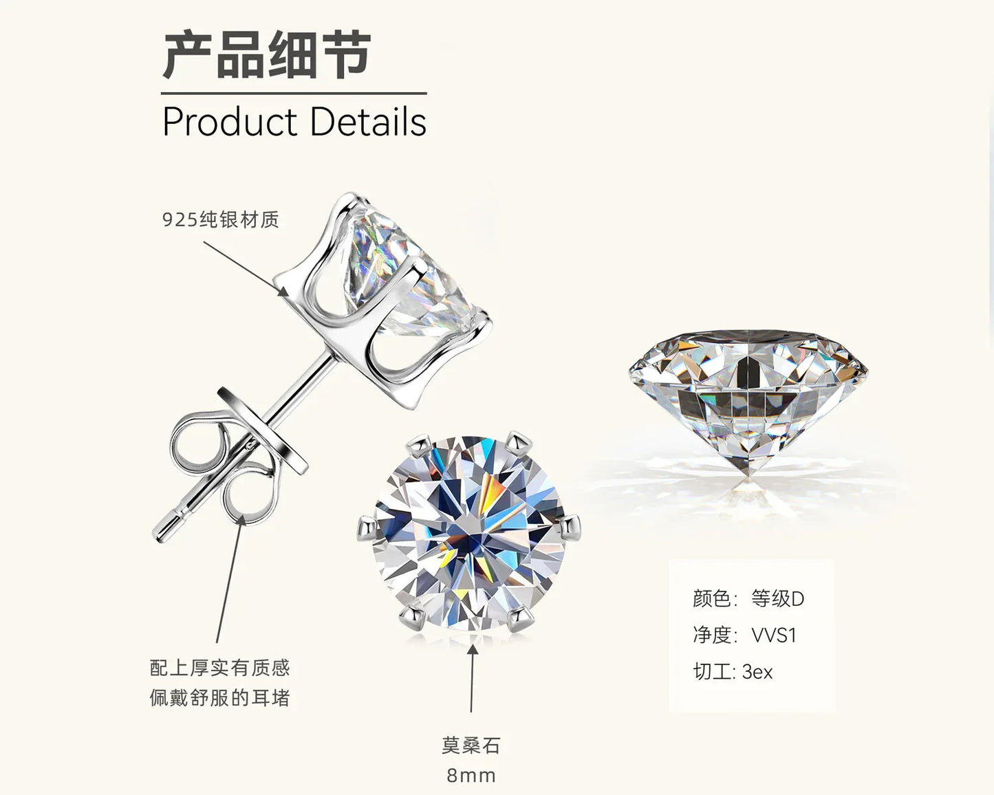 Moissanite Stud Earring Collection - JIMMY JEWELRY 01