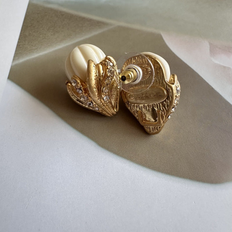 Oscar de la Renta enamel ice cream stud earrings, white cones, gold-tone clasp
