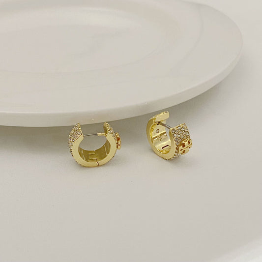 Tory Burch Classic Crystals Tone Logo Earrings