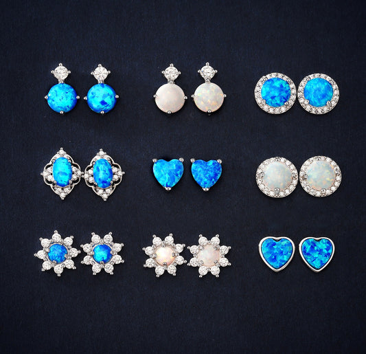 opal silver needle earrings