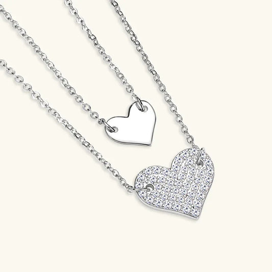 Mother Daughter Heart Moissanite Necklace - JIMMY JEWELRY 01