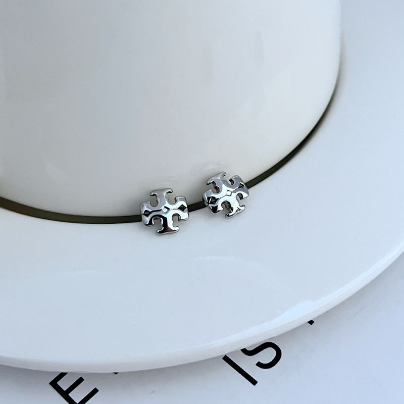 Sweet logo metal stud earrings, silver-tone interlocking emblem