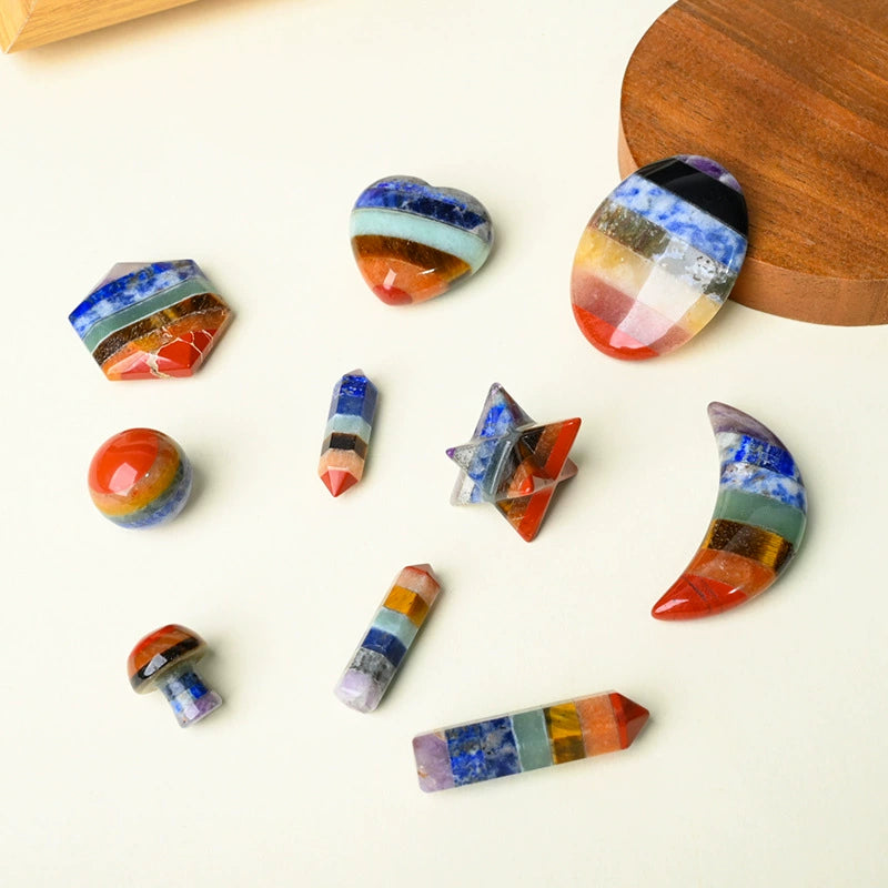 Thumb Worry Stones – Ellipse Rainbow Chakra Worry Stone