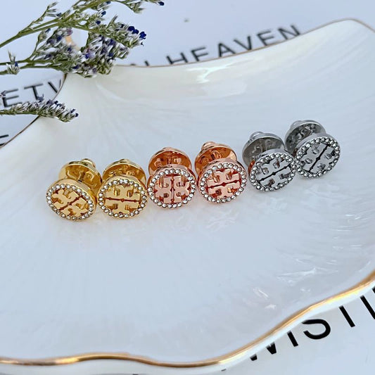 Tory Burch Miller 18k Gold-Plated Pave Stud Earrings