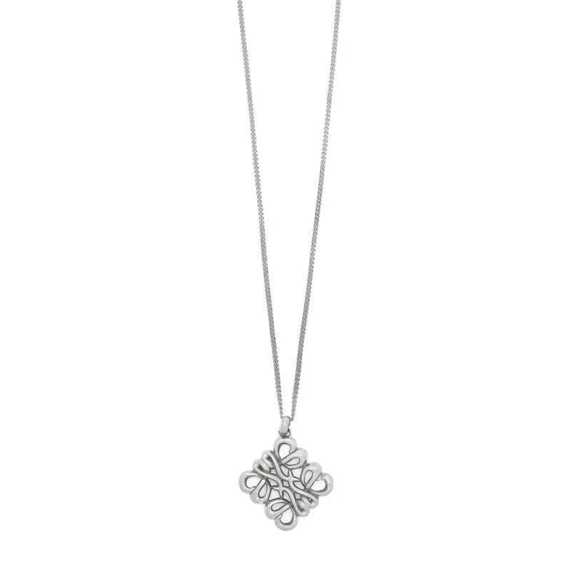 White gold hollow square design pendant necklace with fine chain