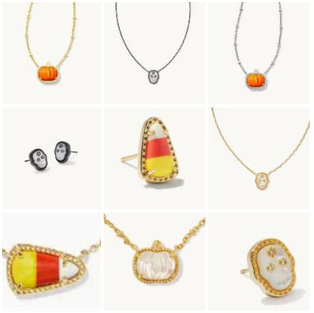 Assorted Halloween jewelry set, featuring pumpkin and skull necklaces plus matching pieces