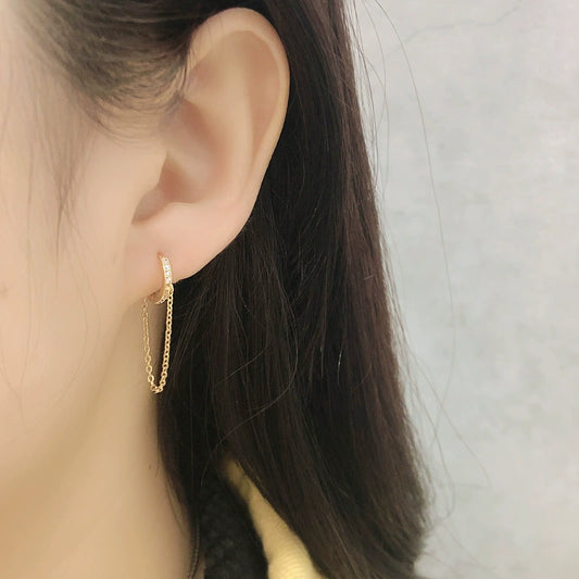 S925 Silver CZ Huggie Hoop Earrings with Chain | JIMMY JEWELRY