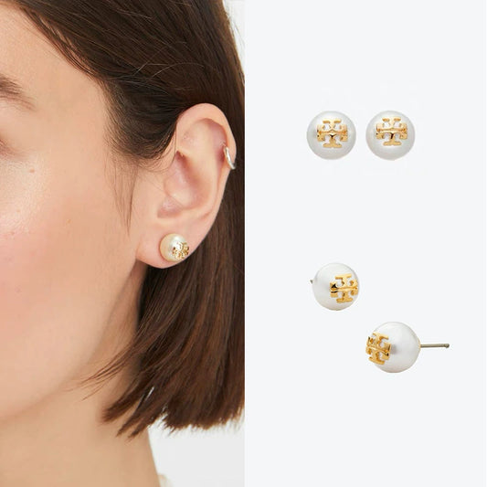 Tory Burch Geometric Pearl Round Stud Earrings for Women