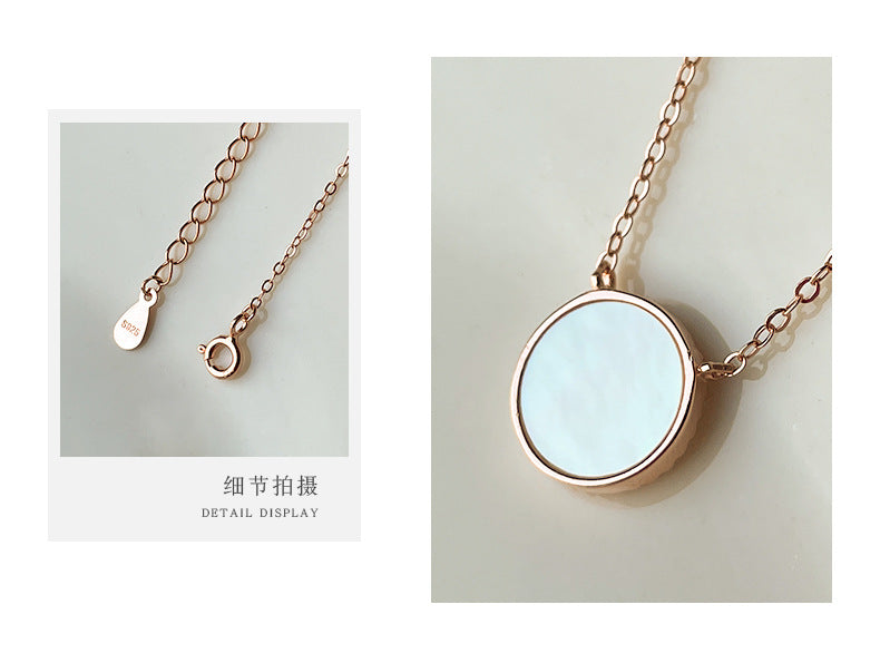S925 Silver Rose and White Mother-of-Pearl Necklace - Holiday Gift