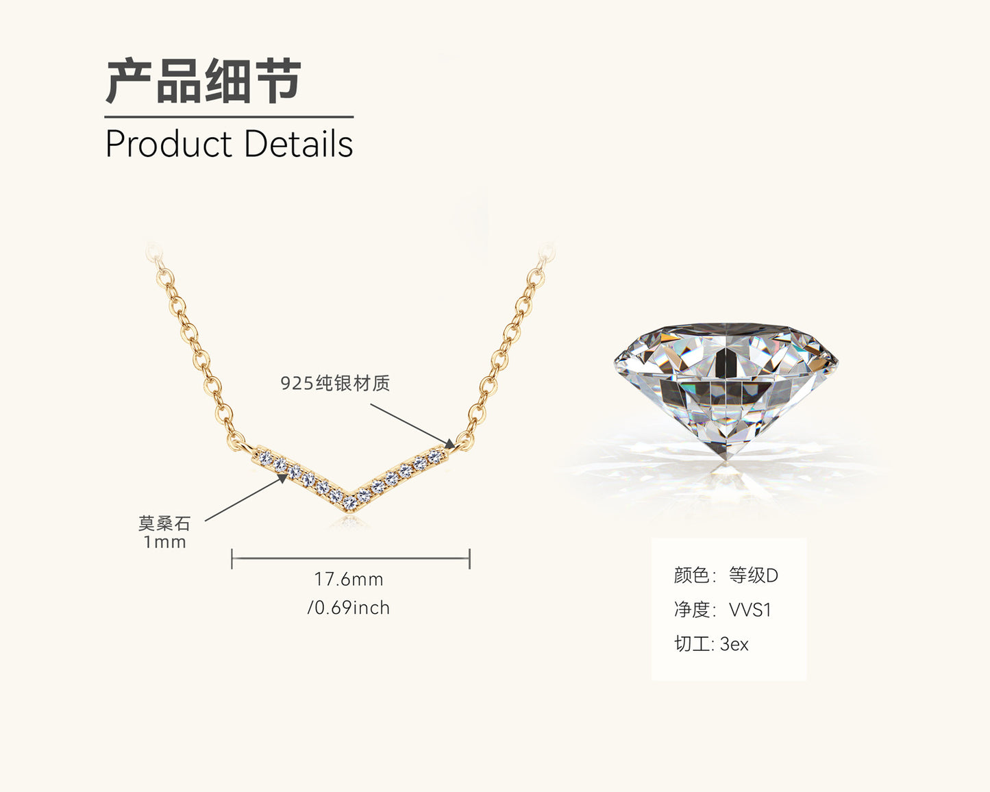 Sparkling Moissanite V Necklace