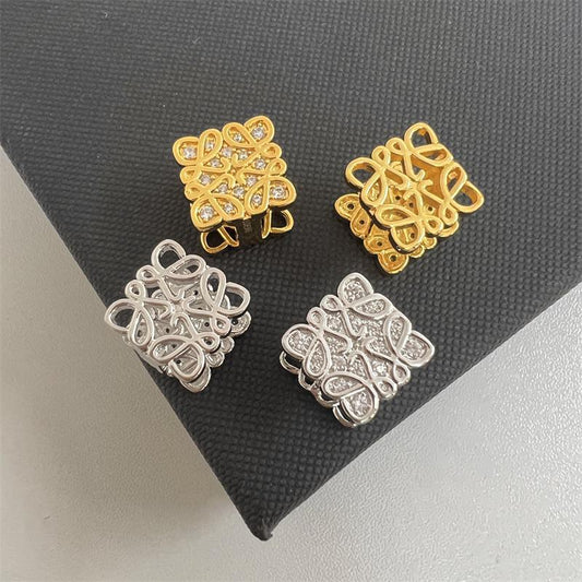 Square cutout zirconia stud earrings, gold and white gold tone pairs