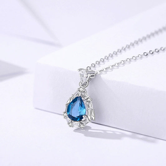 Blue Zircon 925 Sterling Silver Minimalist Necklace