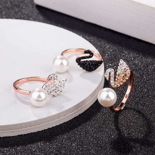 Swarovski S925 Silver Pearl Swan Open Ring