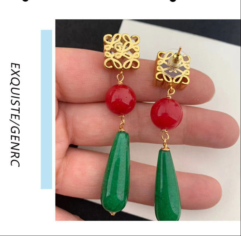 LOEWE Women's Vintage Tassel Earrings, Teardrop-Shaped Agate Earrings