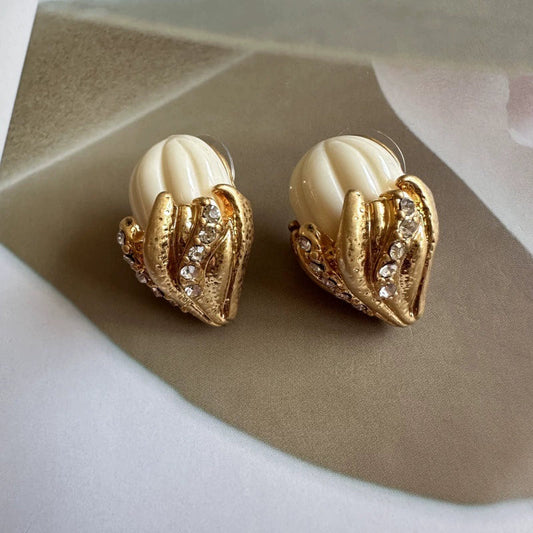 Oscar de la Renta enamel ice cream stud earrings, white cones, gold-tone sparkle