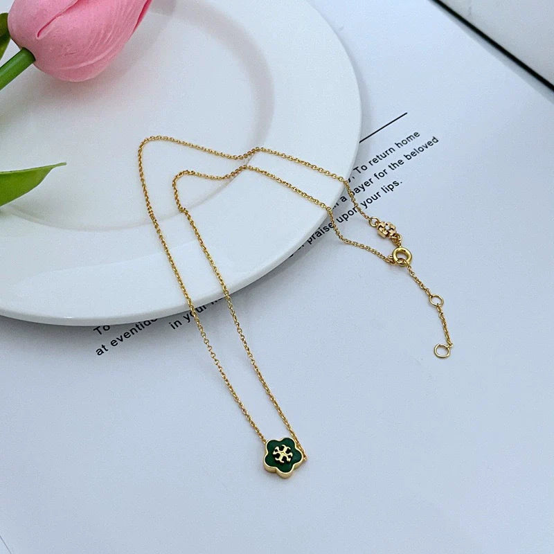 Tory Burch Enamel Floral Metal Pendant Necklace