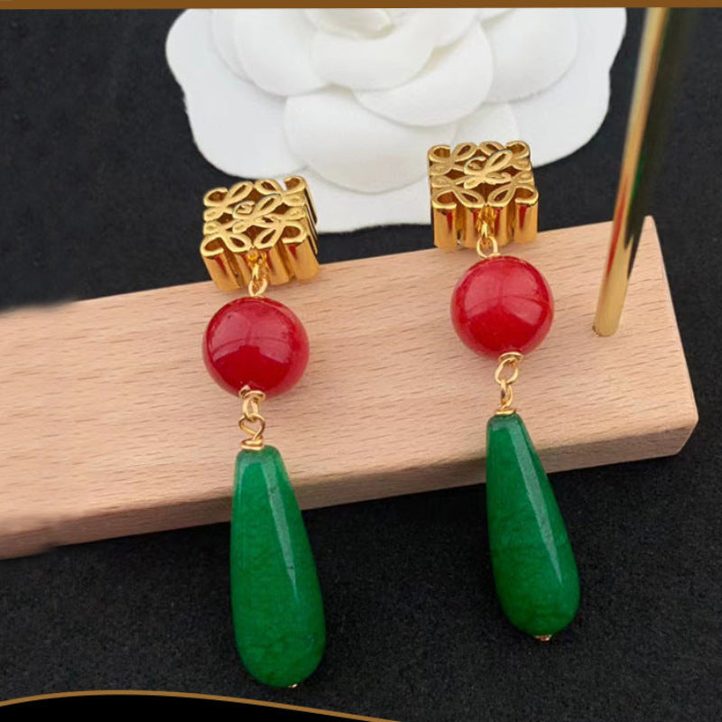 LOEWE Women's Vintage Tassel Earrings, Teardrop-Shaped Agate Earrings