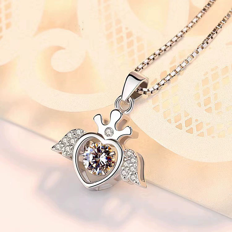S925 Sterling Silver Angel Wings Crown Necklace for Women