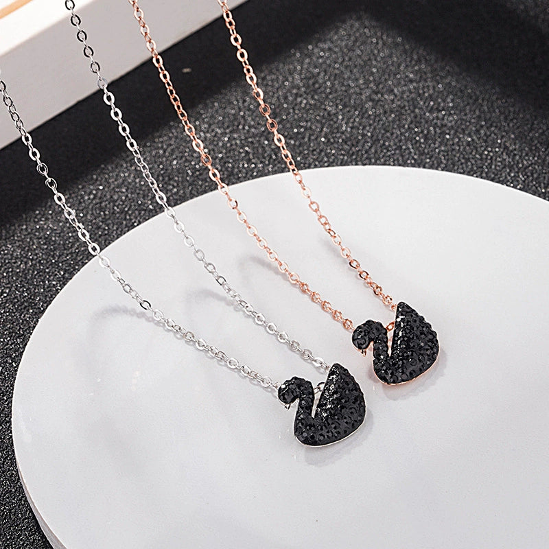 S925 Silver Iconic Black Swan Necklace Swarovski White Gold Rose
