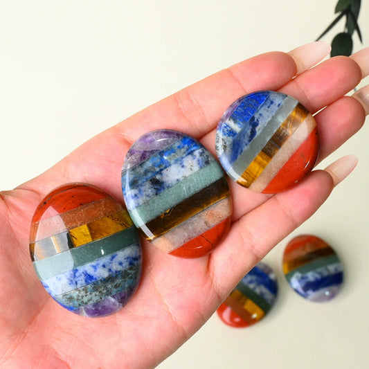 Thumb Worry Stones – Ellipse Rainbow Chakra Worry Stone