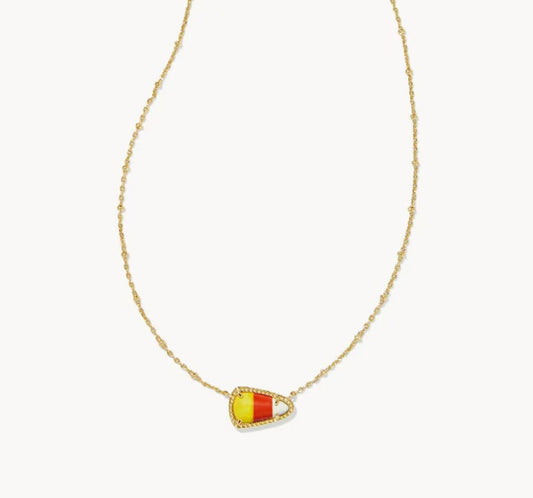 Gold tennis racket pendant necklace with multicolor enamel heart-shaped charm