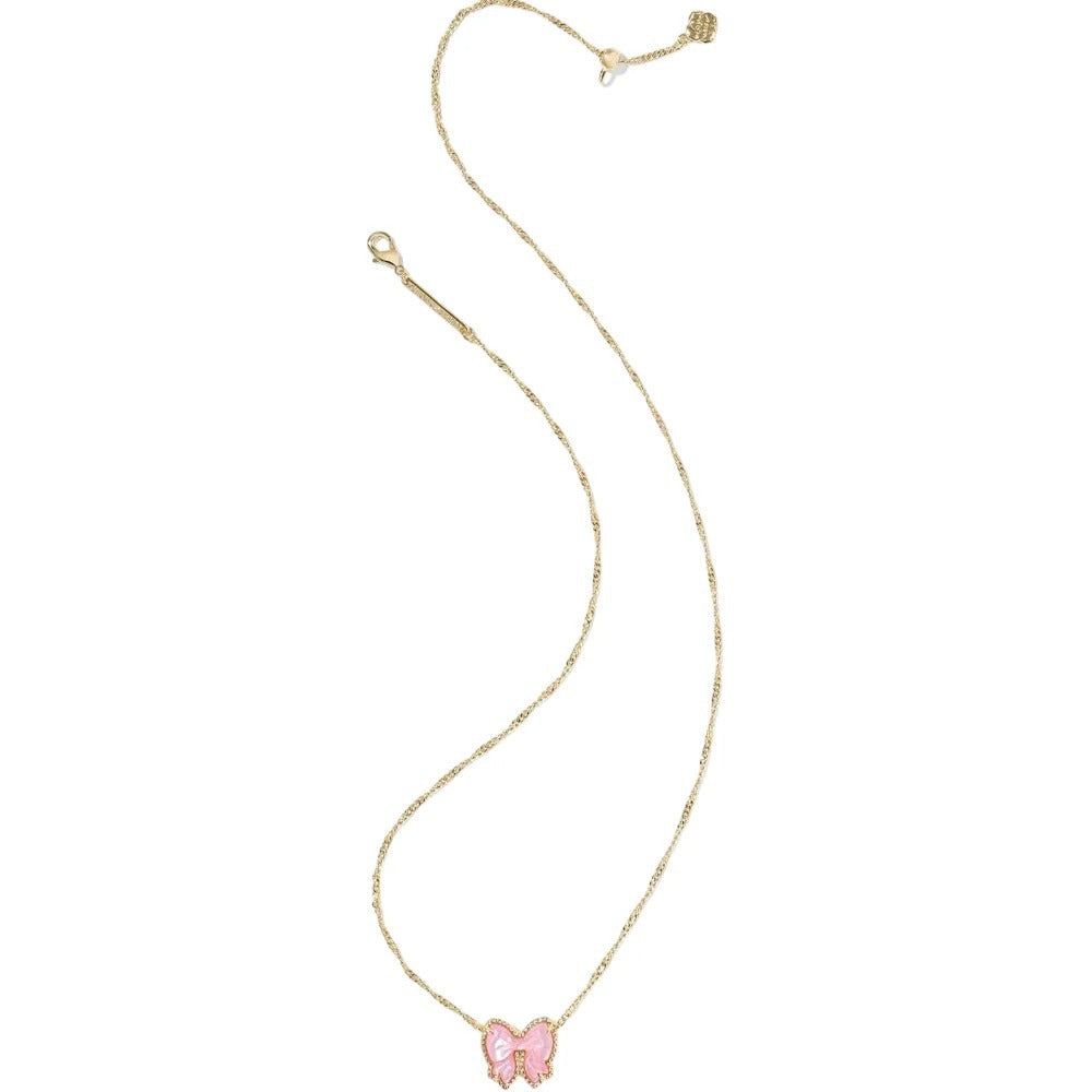 Gold-tone chain necklace with small pink bow pendant