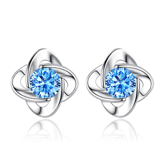 S999 Sterling Silver Lucky Four-Leaf Clover Flower Earrings