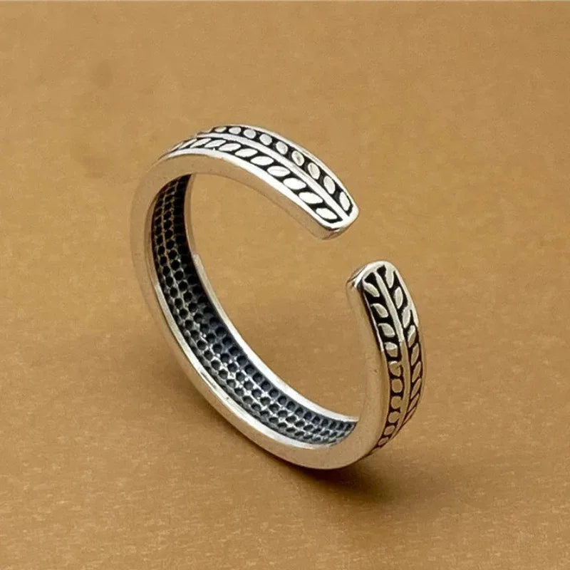 S925 Sterling Silver Leaf Vintage Ring Opening - JIMMY JEWELRY 01