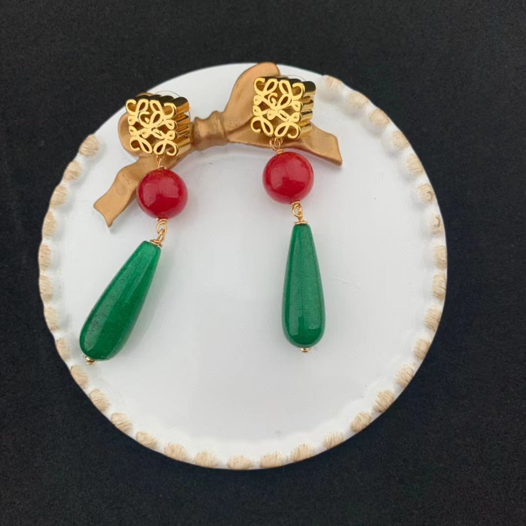 LOEWE Women's Vintage Tassel Earrings, Teardrop-Shaped Agate Earrings