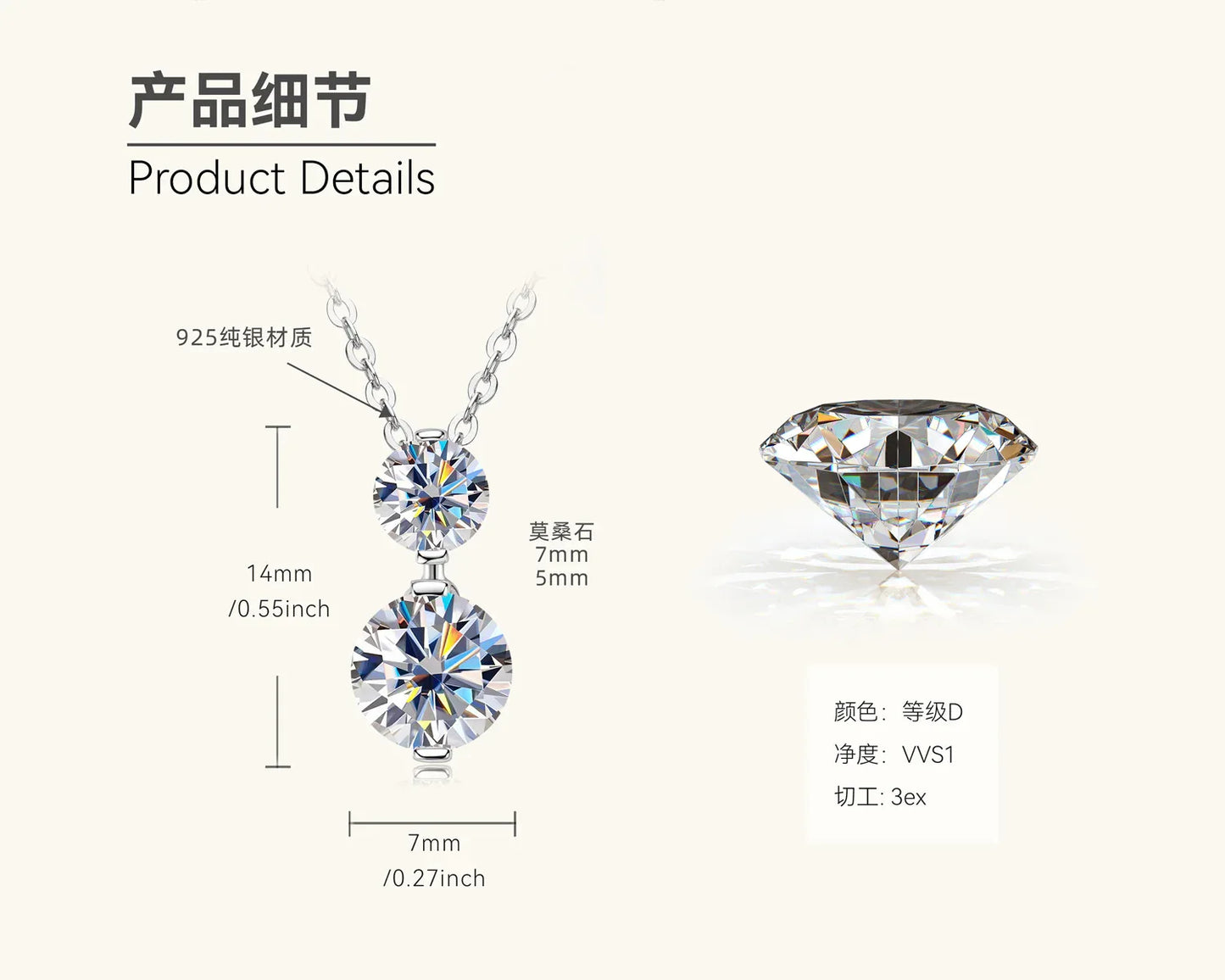 Two Stone Moissanite Drop Pendant Necklace - JIMMY JEWELRY 01