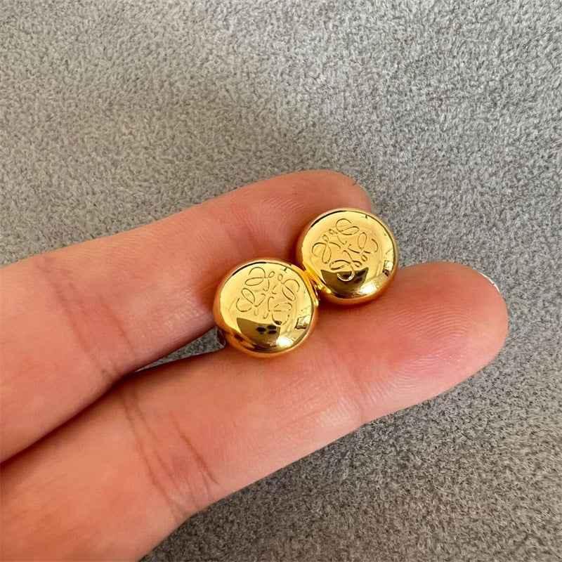 LOEWE Smooth Gold Bean Round Earrings - JIMMY JEWELRY 01